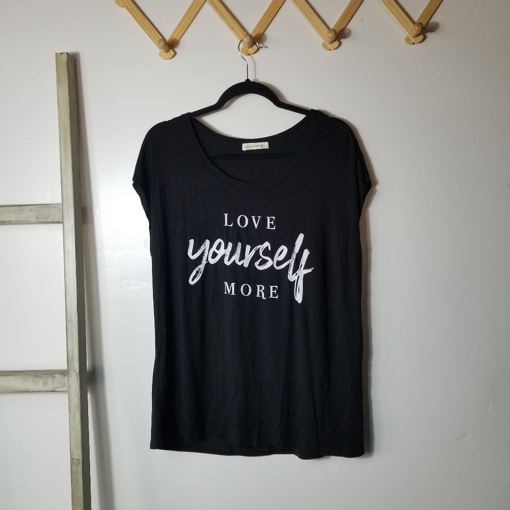 NWOT NATURAL LIFE WOMEN'S BLACK GRAPHIC TEE LOVE YOURSELF MORE SIZE LARGE